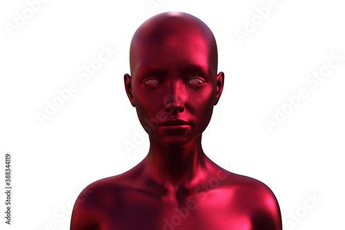 3d illustration of a bald woman. Image of a red female head on a white background