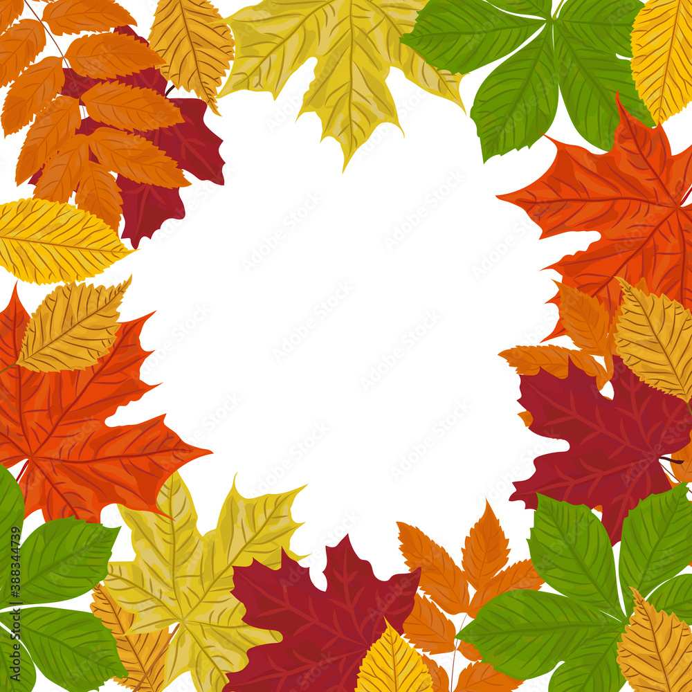 Fototapeta premium Autumnal frame of colorful fall leaves with text space