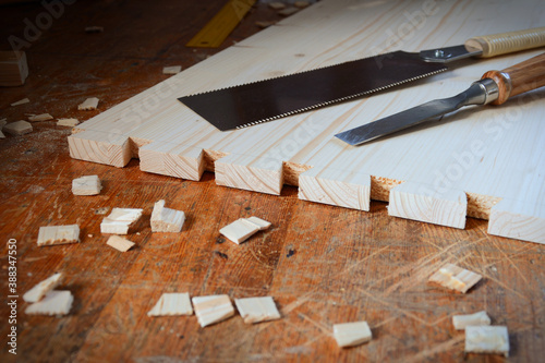 Tableau sur toile Dovetail joint on working table