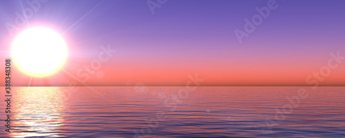 Fototapeta Naklejka Na Ścianę i Meble -  sunset sea sun ray clear sky. 3d rendering