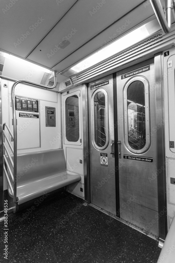 interior of a subway train B&W