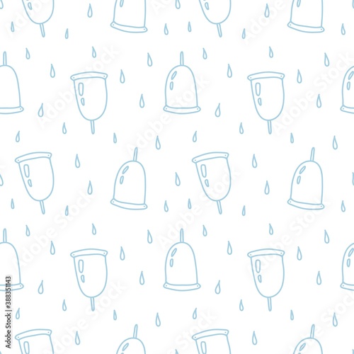 Seamless pattern from a menstrual cup. Feminine hygiene product. Menstrual protection. Monthly cycle  pms. Period. Feminine hygiene. Hand drawn. Doodle style. Menstrual cups. 