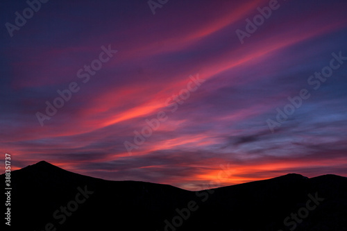 Spectacular sunset at the top of the mountain. In the Sierra de Guadarrama National Park  Segovia  Madrid  Castilla y Leon.