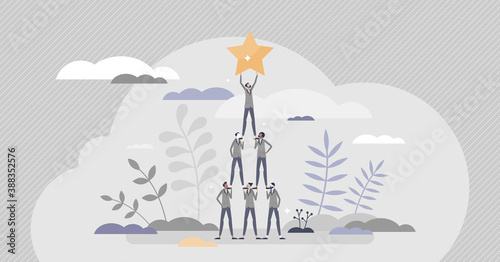 Successful team achievement as precise and effective work tiny person concept