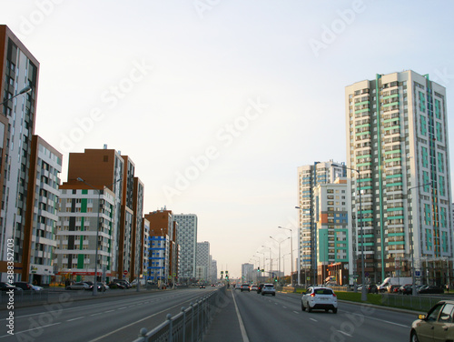 Modern residential high-rise buildings in Russia. Real estate background. Real estate market concept. Apartment building. New builded residential building. Banner size