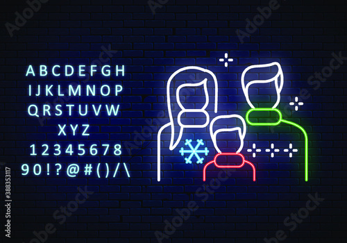 neon icon, Hygge, family of three people