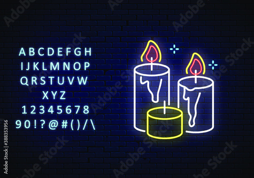 neon icon, Hygge, three candles