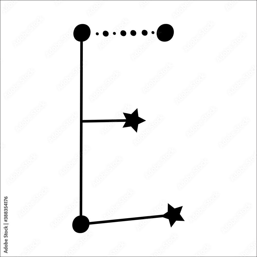 Constellation themed letter E. Dots and star line art. Vector illustration. Stock Vector Adobe