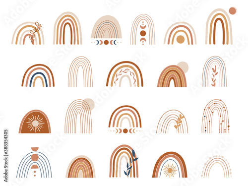 Set of copper and brown rainbows. Boho rainbow clipart. Vector illustration.
