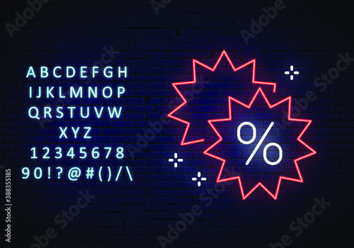 neon icon, holiday discounts, stars with percent sign
