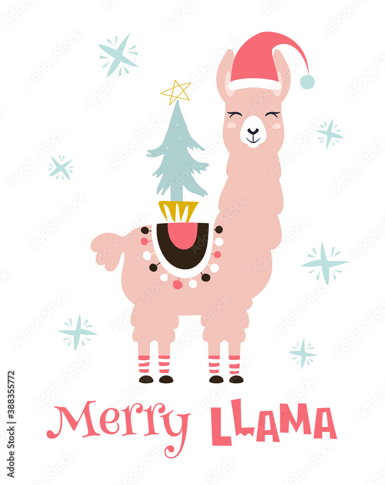 Christmas card with llama. Merry Christmas card Christmas card with llama. Merry Christmas card