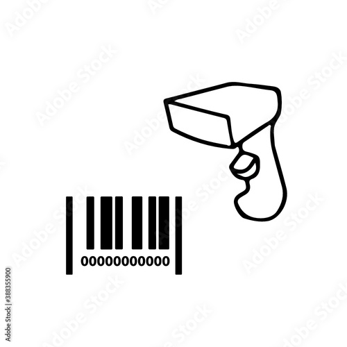 Barcode label with reader scanner icon multi color set for scanning process on the retail shop or logistics warehouse. Vector scanner icon for bar code scan and barcode price tracking photo