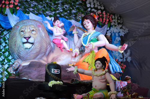 Idol of hindu goddess durga during navratri festival photo