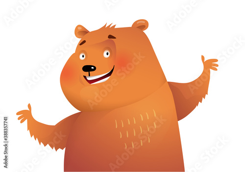 Wild bear animal showing or greeting card blank design. Cute animal character design for kids, vector in watercolor style isolated on white.