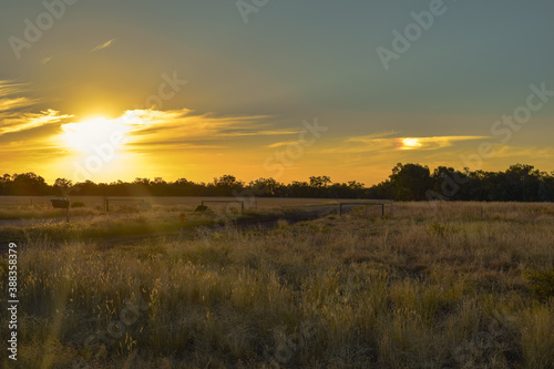 Panoramic sunset view from a farm in Australia 