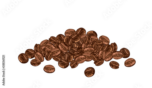 Heap of cartoon coffee beans isolated on white background. Vector flat illustration.