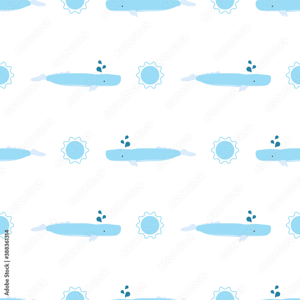 Whale seamless pattern, A cute blue Sperm whale on a white background. Whale seamless pattern, A cute blue Sperm whale on a white background.