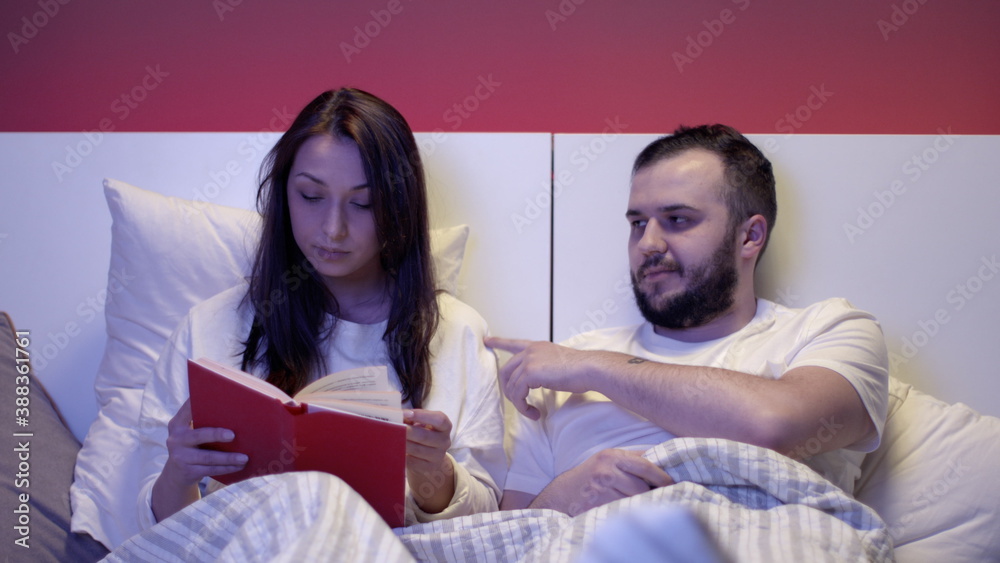 The husband invites his wife to have sex. Family life. A married couple