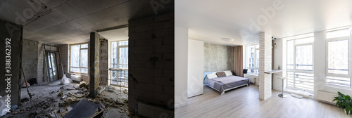 Foto Room with unfinished walls and a room after repair