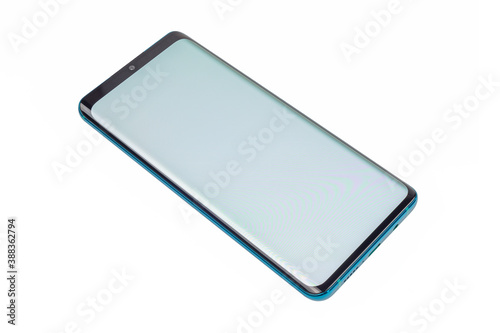 Fotografi Generic green 2020 year smartphone with curved screen and teardrop front camera