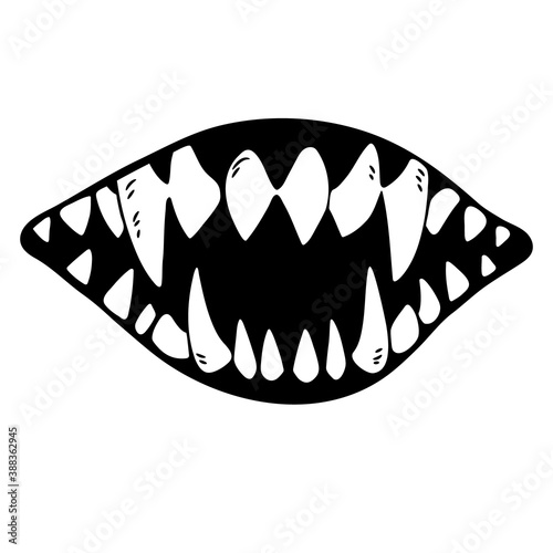 the smile of a monster with sharp fangs