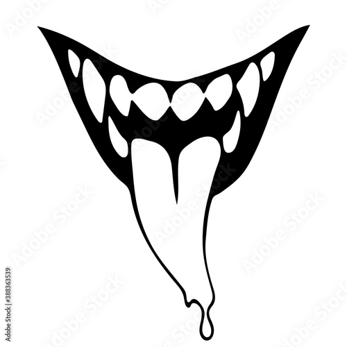 mouth of a monster with protruding tongue and fangs