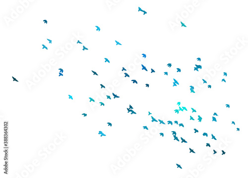 A flock of blue birds. Mixed media. Vector illustration