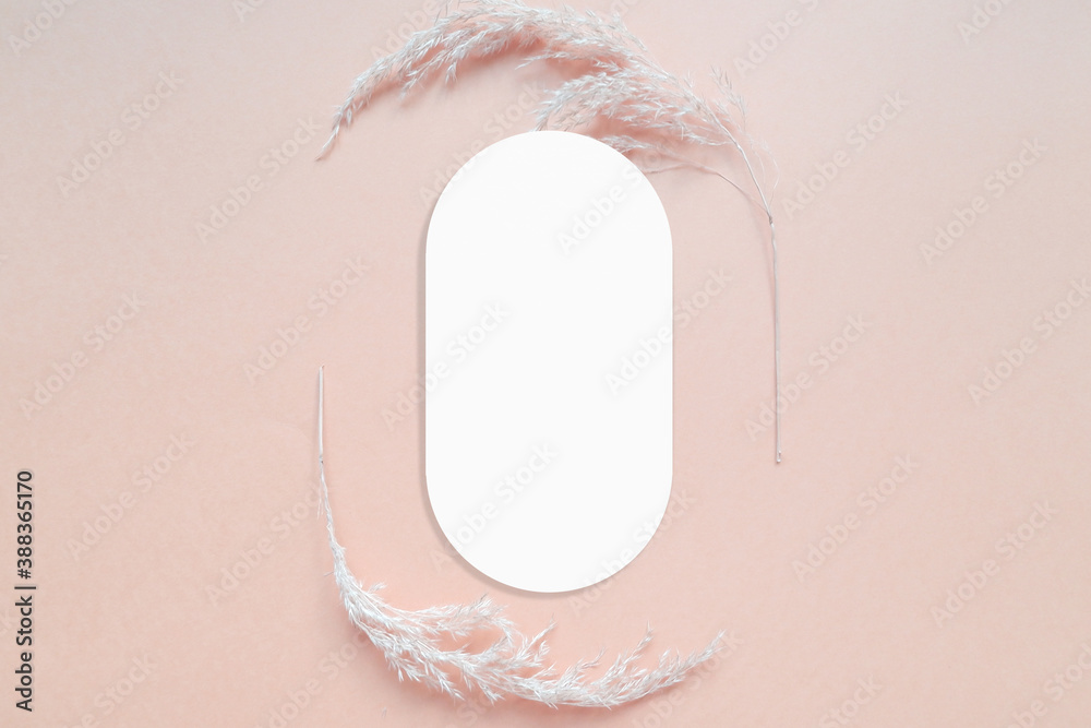 Fototapeta premium Mockup cards in a minimalistic style. Blank oval form with rounded edges. Perfect for wedding invitation and greeting card.
