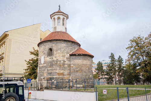 Romanesque medieval rotunda of St. Longina in the center of Prague during the autumn day, Czech Republic photo