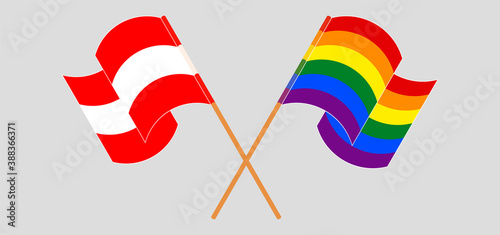 Crossed and waving flags of Austria and LGBTQ