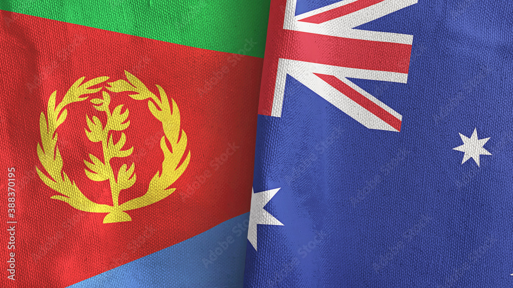 Australia and Eritrea two flags textile cloth 3D rendering