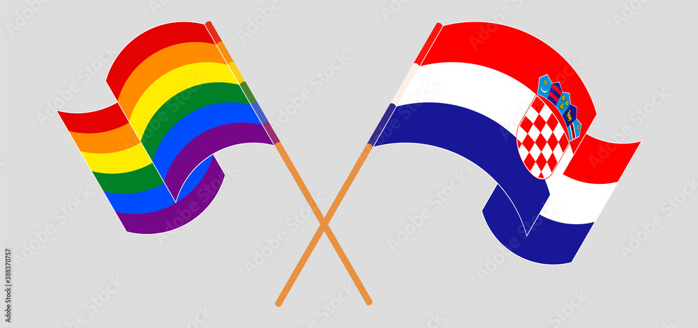 Crossed and waving flags of Croatia and LGBTQ Crossed and waving flags of Croatia and LGBTQ