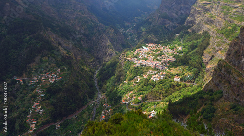 'Nuns Valley' the village of Curral das Freiras sites in deep steep sided valley Madeira Portugal. 