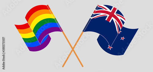 Crossed flags of New Zealand and LGBTQ