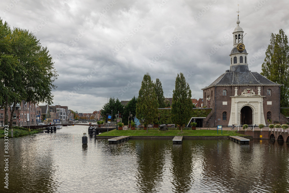 City Gate Zijlpoort and  the canal, landmark in the, Leiden, Netherlands