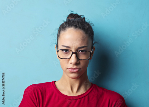 portrait of a girl on a blue background