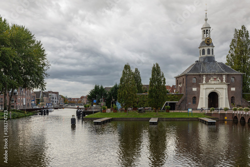 City Gate Zijlpoort and the canal, landmark in the, Leiden, Netherlands