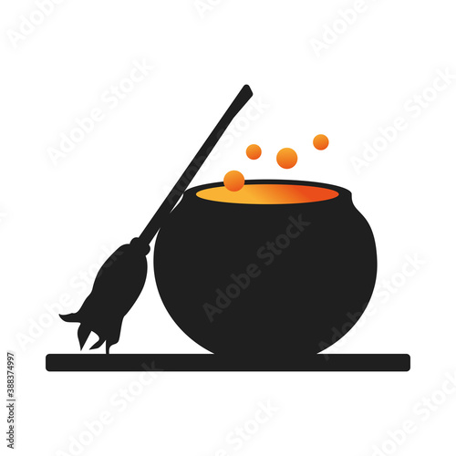 witch cauldron pot with broom
