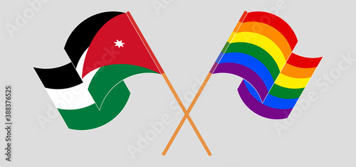 Crossed flags of LGBTQ and Jordan