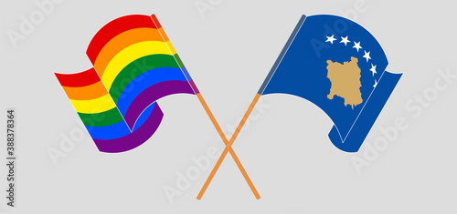 Crossed flags of LGBTQ and Kosovo