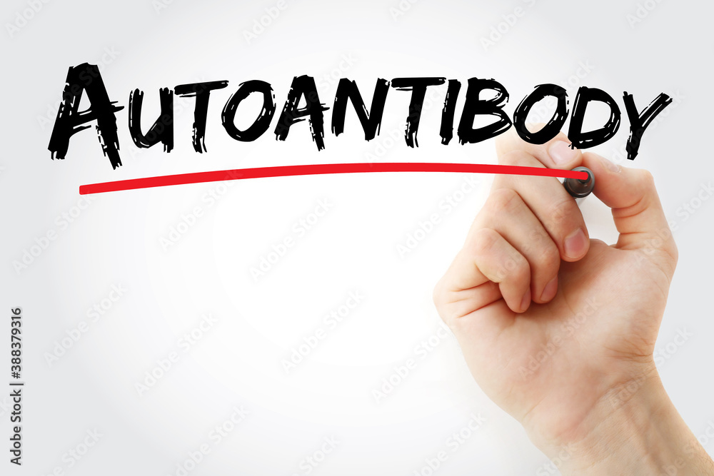 Autoantibody text with marker, concept background Autoantibody text with marker, concept background