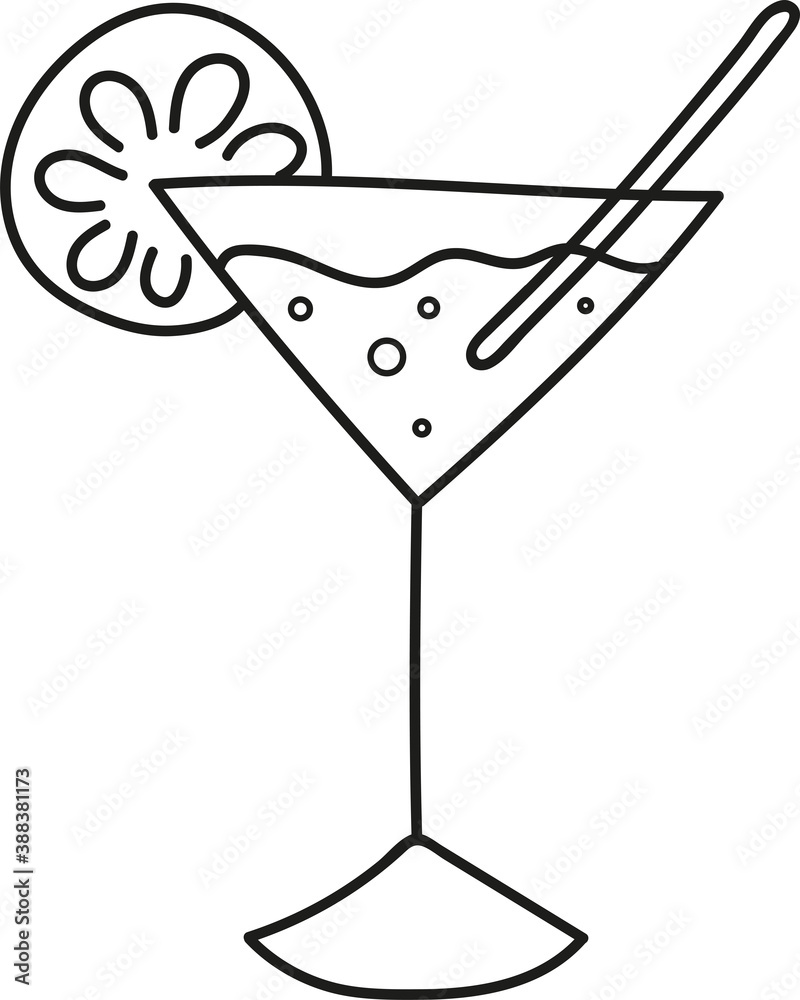 cocktail martini with lemon in doodle style cocktail martini with lemon in doodle style