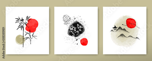 Canvas Print Abstract red ink chinese art card collection