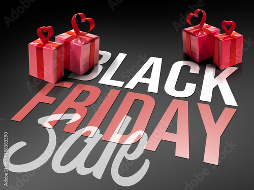 Black Friday sale banner, white and red text on elegant background with bow, ribbon. shopping concept