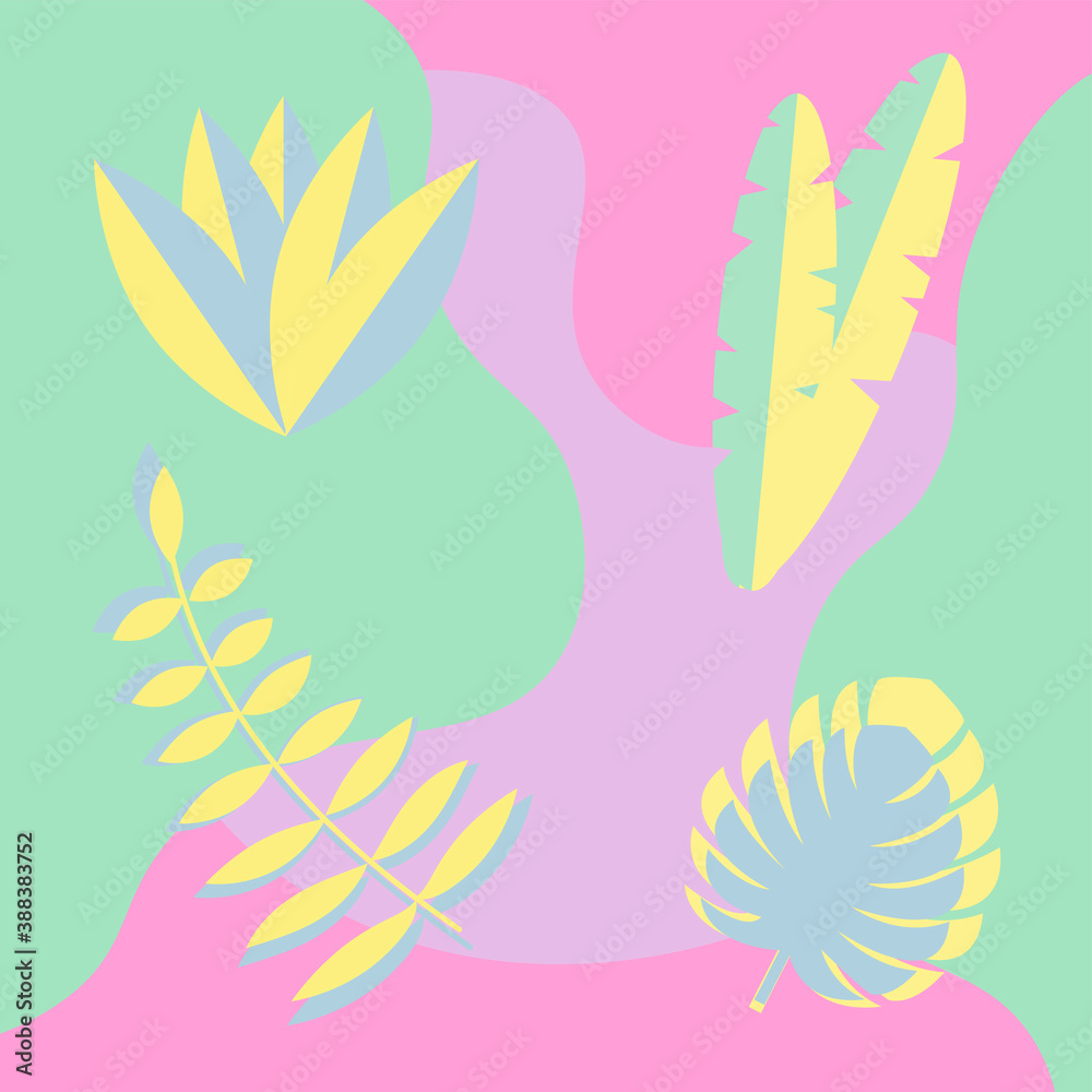 Colorful plants and organic shapes digital vector art.