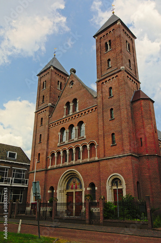 Old masonry church with towers in Utrecht, the NEtherlands