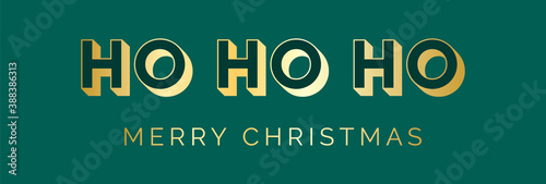 HO HO HO Merry Christmas Luxury Christmas Card, Banner or Invitation. Elegant luxuy christmas vector with gold foil style typography.