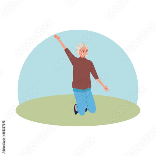 happy old woman celebrating character