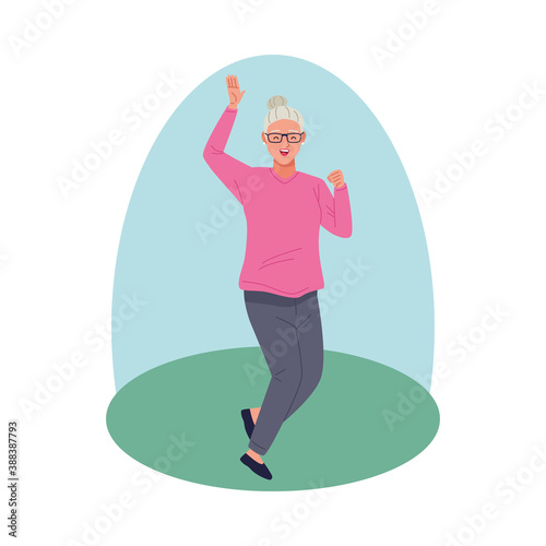 happy old woman celebrating character