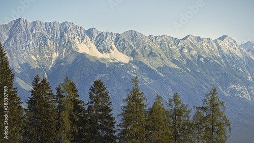 Sunny summer day with blue skies in Muttereralm, one of the mountains of the Austrian alps.